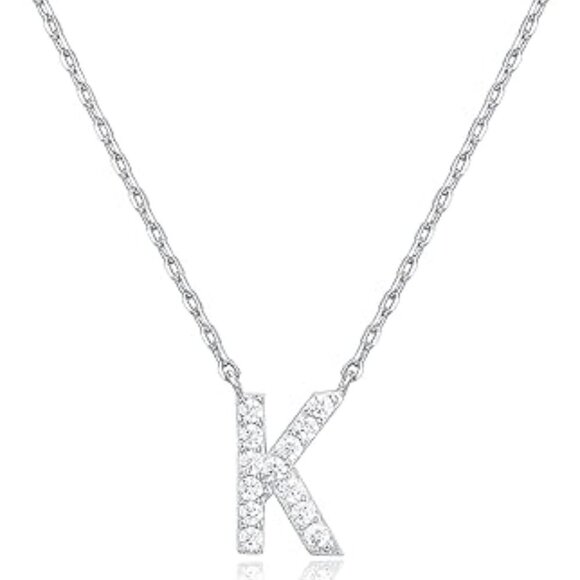 14K White Gold Initial Necklace Letter Dainty Diamond Gift Present A - O - Picture 11 of 16